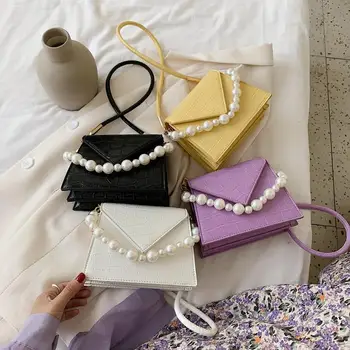 Kamen Vzorec Pearl Design Mini PU Usnje Crossbody Torbe Za Ženske 2021 Elegantno Ramo Torbe Ženski Cross Body Bag