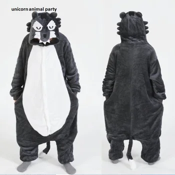 Kigurumi Halloween Živali Volk Onesie Pajama Nastavite Odraslih Pižame Sleepsuit Sleepwear Unisex Sivo Cosplay Kostume Moški ženske Hooded
