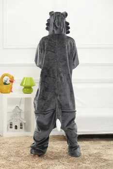 Kigurumi Halloween Živali Volk Onesie Pajama Nastavite Odraslih Pižame Sleepsuit Sleepwear Unisex Sivo Cosplay Kostume Moški ženske Hooded