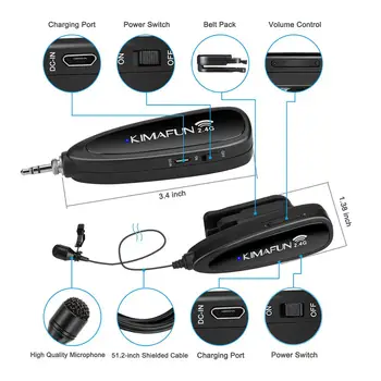 KIMAFUN 2.4 G Wireless Mini Lavalier Mikrofon River Mic Auto Seznanjene pritrjevalni Mikrofon za Studio, Snemanje,Vokal Voice Over,YouTube