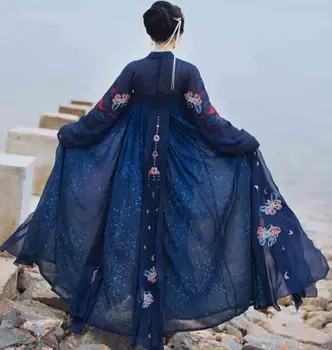 Kitajski Tradicionalni Vezenje Hanfu Ženske Ženski Cosplay Fancy Oblačenja Noša Mornarice Rdeče Hanfu Poletje Obleko Za Ženske Plus Velikost