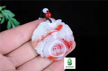 Kitajski Xinjiang Rdeče Bela Jade Ping Je Vaza Obesek Strani Carving Ogrlica Moda Amulet Sreče Darila Moški Pulover Verige Prosti vrv