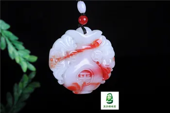 Kitajski Xinjiang Rdeče Bela Jade Ping Je Vaza Obesek Strani Carving Ogrlica Moda Amulet Sreče Darila Moški Pulover Verige Prosti vrv