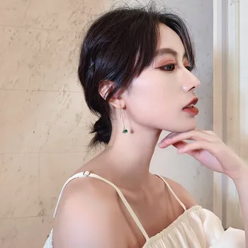 Korejski novega modela, modni nakit elegantna zeleno beli kristali, uhani majhne in lepe fan oblike uho žice za ženske gfit