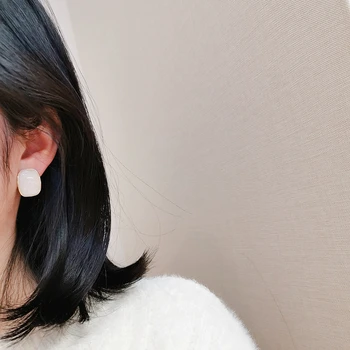 Korejski Preprost Kovinski Geometrijske Oblike Stud Uhan za Ženske Pisane Olje Spustite Srčkan Elegantno Stud Uho Moda Nakit, Dragulji, Darila