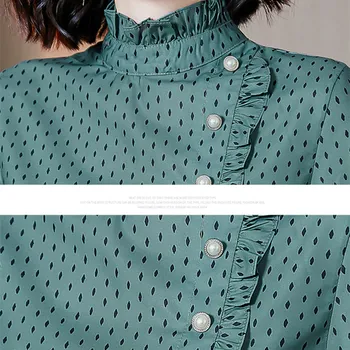 Korejskih Žensk, Ženska Bluza z Dolgimi Rokavi Ženske Bluze Šifon Bluzo Srajce Letnik Ženska Ruffles Bluze OL Polka Dot Print Majica