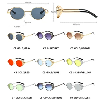 Kovinski Steampunk sončna Očala Moški Ženske Modni Okrogle Očala blagovne Znamke Design Letnik Punk sončna Očala Visoke Kakovosti UV400 Očala