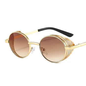 Kovinski Steampunk sončna Očala Moški Ženske Modni Okrogle Očala blagovne Znamke Design Letnik Punk sončna Očala Visoke Kakovosti UV400 Očala
