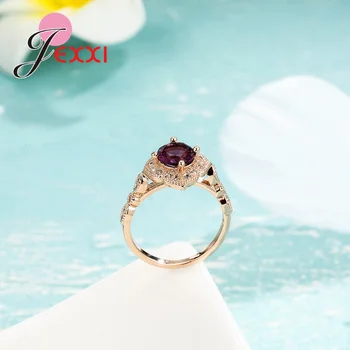Kraljica Lepe Rose Gold Ring s Plemenito Vijolično Kubičnih Cirkonij Ženske Valentinovo, Darila, Izvirna Poročni Prstan Design
