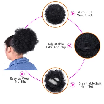 Kratek Afro Puff Sintetičnih Lase Bun Chignon Hairpiece Za Ženske Lasuljo Vrvico Čop Kinky Kodraste Posnetek v Razširitev Konjski Rep