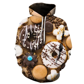 Krofe/Macaron/chocolate/sladica 3D Tiskanih Moški pulover s kapuco Harajuku Ulične Jeseni Hooded Majica Vrhnja Priložnostne Trenirke