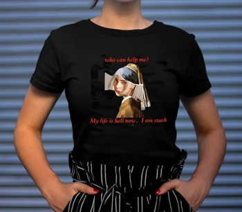 Kuakuayu HJN Kdo Mi Lahko Pomaga Memes Majica jaz sem Zaljubljen v Peklu Smešno T Shirt Dekle z Biserne Uhane Johannes Vermeer Majica s kratkimi rokavi