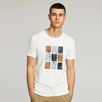 KUEGOU Stretch bombaža moška T-shirt poletje Moda geometrijske tiskanje tshirt kratkimi slim Tt rokavi moški vrh velikost UT-09324