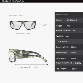 Kvadratni Photochromic sončna Očala Moških Polarizirana Kameleon Očala Vožnje Odtenki Očala za Sonce Spremeni Barvo Moški Camo oculos gafas