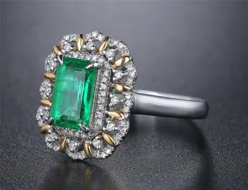 Kvadratni Smaragdno Zelena gems diamant Obroči za ženske 18k belim zlatom, srebrne barve argent bague luksuzni nakit, dragulji, darila