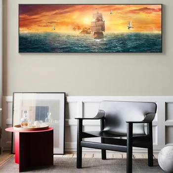 Ladja Na Morju Platna Slike Na Steni Umetnosti Plakatov In Fotografij sončni Zahod, Morje, Platno, Slike Za Posteljo Prostor Cuadros