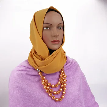 LaMaxPa Nove Ženske, Oblačila Hidžab, Mehka, Trdna Šifon Obesek Nakit Šal Ovije Pearl Mujer Ogrlice Bufanda Lady Ženska Elegantna Foulard
