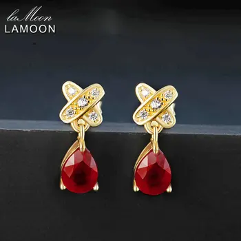 LAMOON Solze 5x7mm 2ct Rdeče Ruby 925 funt-srebrni-nakit Stud Uhan S925 LMEI050