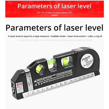 Laser Ravni Obzorja Navpično Ukrep 8 FT Aligner Standard in Meritev Vladarji Večnamenski Ravni Ukrepa Laser Black
