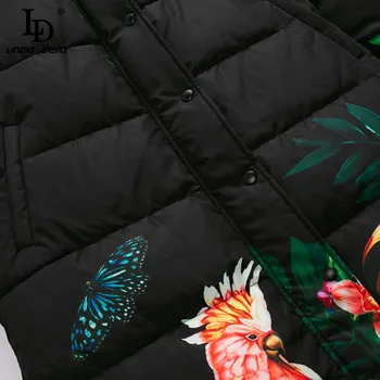 LD LINDA DELLA Moda vzletno-pristajalne Steze 2020 Zimske Ženske Dolg Rokav Jungle Živali Cvjetnim Tiskanja Črno Letnik Dolgo Raca Navzdol Plašč