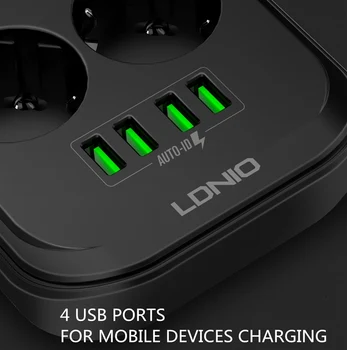 LDNIO EU Plug 3.4 4 USB Električno Vtičnico Smart Razširitev Moč Trakovi Adapterjem 6 Vtičnico Prenapetostna Zaščita Stikalo za Dom