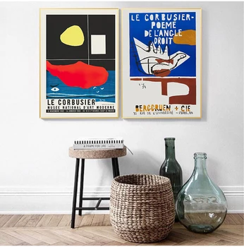 Le Corbusier Razstava Plakat 1954 Francoski Muzej Umetnosti Tiskanja Cubism Slog Sredine Stoletja Moderne Stenske Umetnosti Platno Slikarstvo Dekor