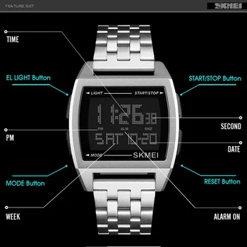 LED Digitalni Watch Moške Športne ročne Ure moške Relogio Masculino Relojes iz Nerjavečega Jekla Vojaške Vodotesne Ročne ure SKMEI 2018