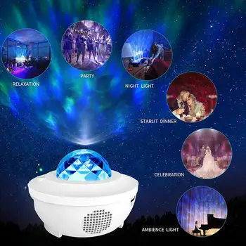 LED Galaxy Projektor Ocean Val LED Nočna Lučka Predvajalnik Glasbe Oddaljeno Zvezdo Obračanje Noč Svetlobe Za otrok Spalnica Lučka Dropship