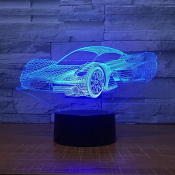 LED Kul Športni Avto Oblike 3D Noč Svetlobe USB, se Dotaknite Gumba Avto namizne Svetilke 7 Barv Spreminja Vzdušje luç Darila Dekor