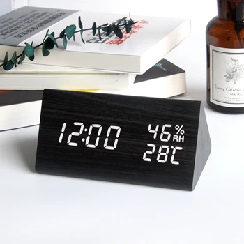 LED Lesene Budilke Digitalne Glasovni Nadzor, Večfunkcijsko Tihi Alarm Desk Temperatura In Vlažnost Elektronski Prikaz
