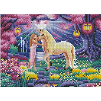 LED Luči Diamond Slikarstvo Unicorn Princess Diamond Vezenje Prodaje Celoten Krog Sveder Diamantni Mozaik 30x40cm Z Okvirjem