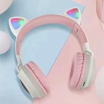 Led Luči Mačje Uho Slušalke Brezžične Bluetooth 5.0 Slušalko In Prenosno Zložljivo Otroci Slušalke Z Mikrofonom