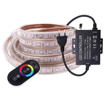 LED Trak 5050 RGB 220V 240V 60LED Nepremočljiva z 1500W Krmilnika Pogona RF Touch Daljinskim LED Trak, Vrv Svetlobe Doma Dekoracijo