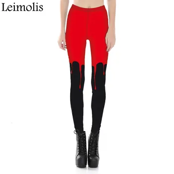 Leimolis 3D tiskanih fitnes push up vaja dokolenke ženske gotike Temno Rdeče krvi plus velikost Visoko Pasu punk rock pants