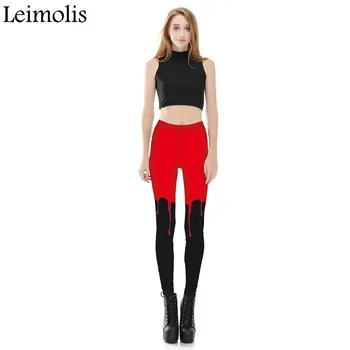 Leimolis 3D tiskanih fitnes push up vaja dokolenke ženske gotike Temno Rdeče krvi plus velikost Visoko Pasu punk rock pants