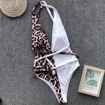 Leopard Globoko V En Kos Kopalke Ženske Kopalke Povoj Backless Seksi Kopalke Bikini Plaža Obrabe, Ženski Plavalni Kopalne Obleke