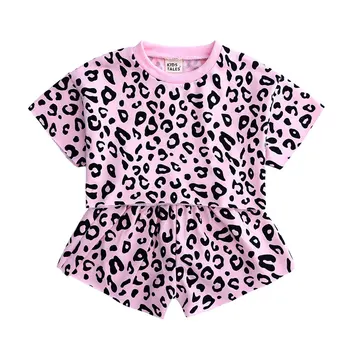 Leopard Otroci Oblačila Dekleta Določi Modni Malčka Dekle Oblačila Bombaža, Kratek Rokav Vrhovi+Hlače Modni Otroci Oblačila Obleko