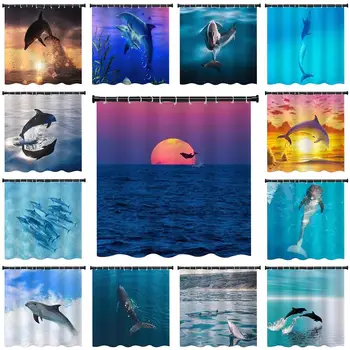 Lep Dolphin Vzorec Kopalnica Dekorativni Tuš Zavesa Lepa Ocean Pokrajino Doma Kopel Dodatki