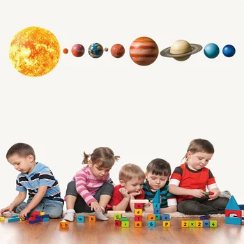 Lep Sončni Sistem Stenske Nalepke Za Otroke Sobe Doma Dekor Zunanji Prostor Planetov Zemlja Sonce Saturn, Mars, Stene Decals Je Diy Zidana Umetnosti