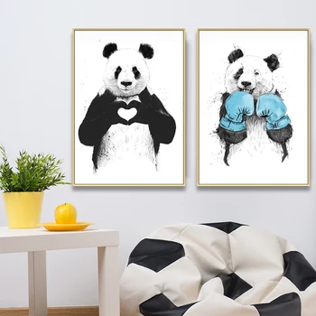 Lep Živali Srčkan Panda Srce Ljubi, Plakatov in Fotografij Nordijska Wall Art Barvanje Slike, Dekorativne za Dnevni Sobi Doma Dekor