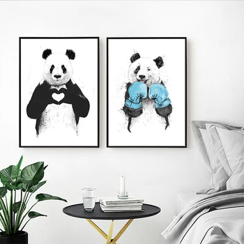 Lep Živali Srčkan Panda Srce Ljubi, Plakatov in Fotografij Nordijska Wall Art Barvanje Slike, Dekorativne za Dnevni Sobi Doma Dekor