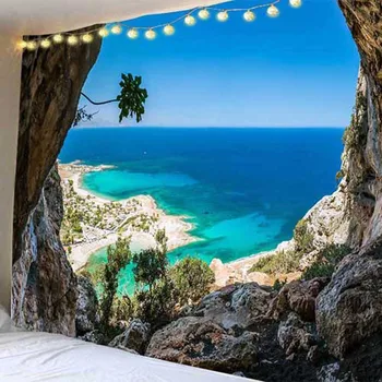 Lepo morje, plaža, tapiserija, jame, slap Tiskanja steni visi preprogo cvet peščene plaže steno odejo doma dekoracijo bedspread