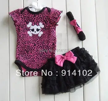 Lobanja Poletje Dojenčka Otroci Dekliška Oblačila Določa Bodysuits +Tutu Krilo + Glavo 3 Kos Obleke Leopard Baby Girl Obleke