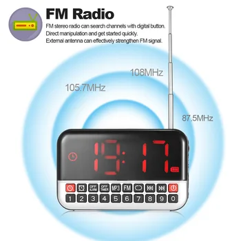 Longruner FM Radio, Digital Stereo Zvočnika 12 cm LED Zaslon Alarm in Ura USB Disk TF Kartice AUX 1500mAh Baterija