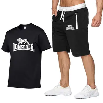 LONSDALE-Conjuntos de ropa deportiva de verano par hombre, camisetas de manga corta + Pantalones cortos, informales de moda