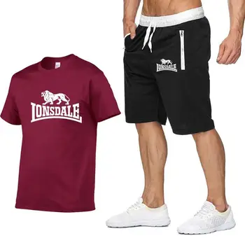 LONSDALE-Conjuntos de ropa deportiva de verano par hombre, camisetas de manga corta + Pantalones cortos, informales de moda
