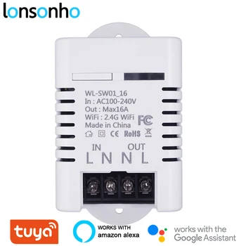 Lonsonho Tuya Smartlife Wifi Smart Stikalo Rele, 16A Brezžični Daljinski upravljalnik Deluje Z Alexa Google Domov Mini