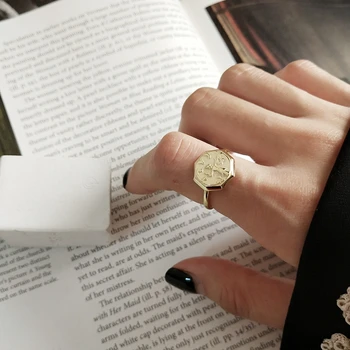 LouLeur 925 sterling srebro Octagon abstraktna slika obroči zlato prvotni načrt elegantno smešno odprite obroči za ženske fine nakit