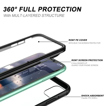 Luksuzni Hard Case Za iPhone 11 pro XS Max primeru z zaščitnik zaslon PC TPU Silikon 360 varstvo shpock primeru Zajema Capa Funda