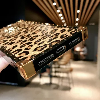 Luksuzni Kvadratnih Panther Vzorec Kritje Za iPhone 12 11 Pro X Xs Max Xr 7 8 Plus Srčkan Roza Skrivnost Mehki Silikonski Leopard Primeru Coque